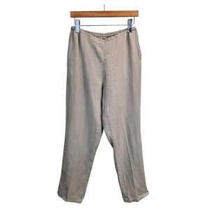 FLAX 100% Linen Pants S Beige Oatmeal Straight Leg Elastic Waist Linencore